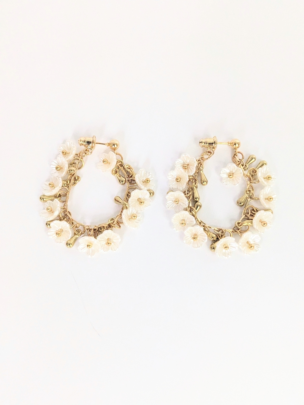 Gold and Cream Floral Hoops